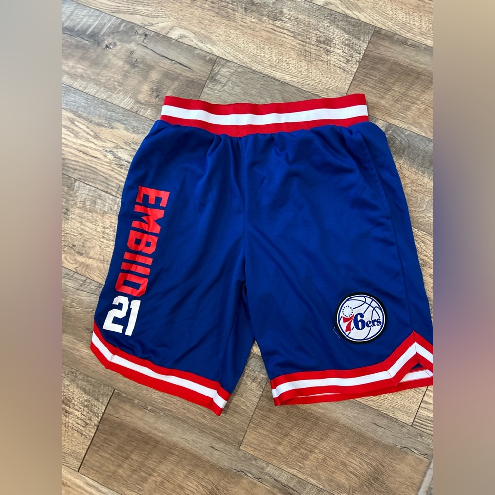NBA 76ers Embiid Blue and Red Men's Athletic Shorts